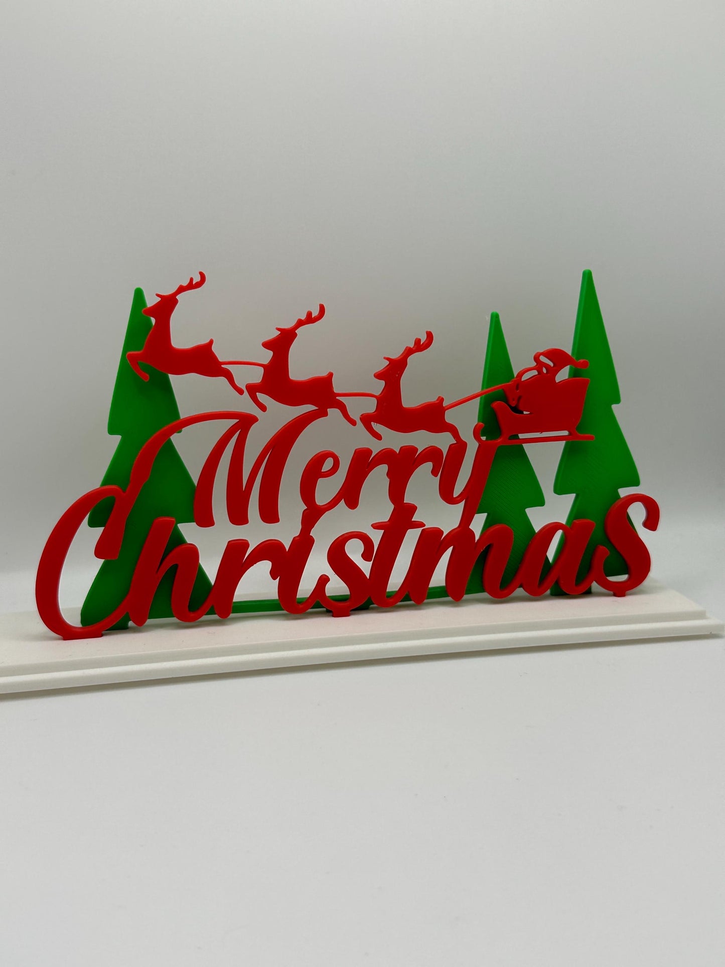 3D Printed Merry Christmas Sign – Santa Sleigh & Reindeer Holiday Decoration, Christmas Shelf or Tabletop Decor, Festive Centerpiece