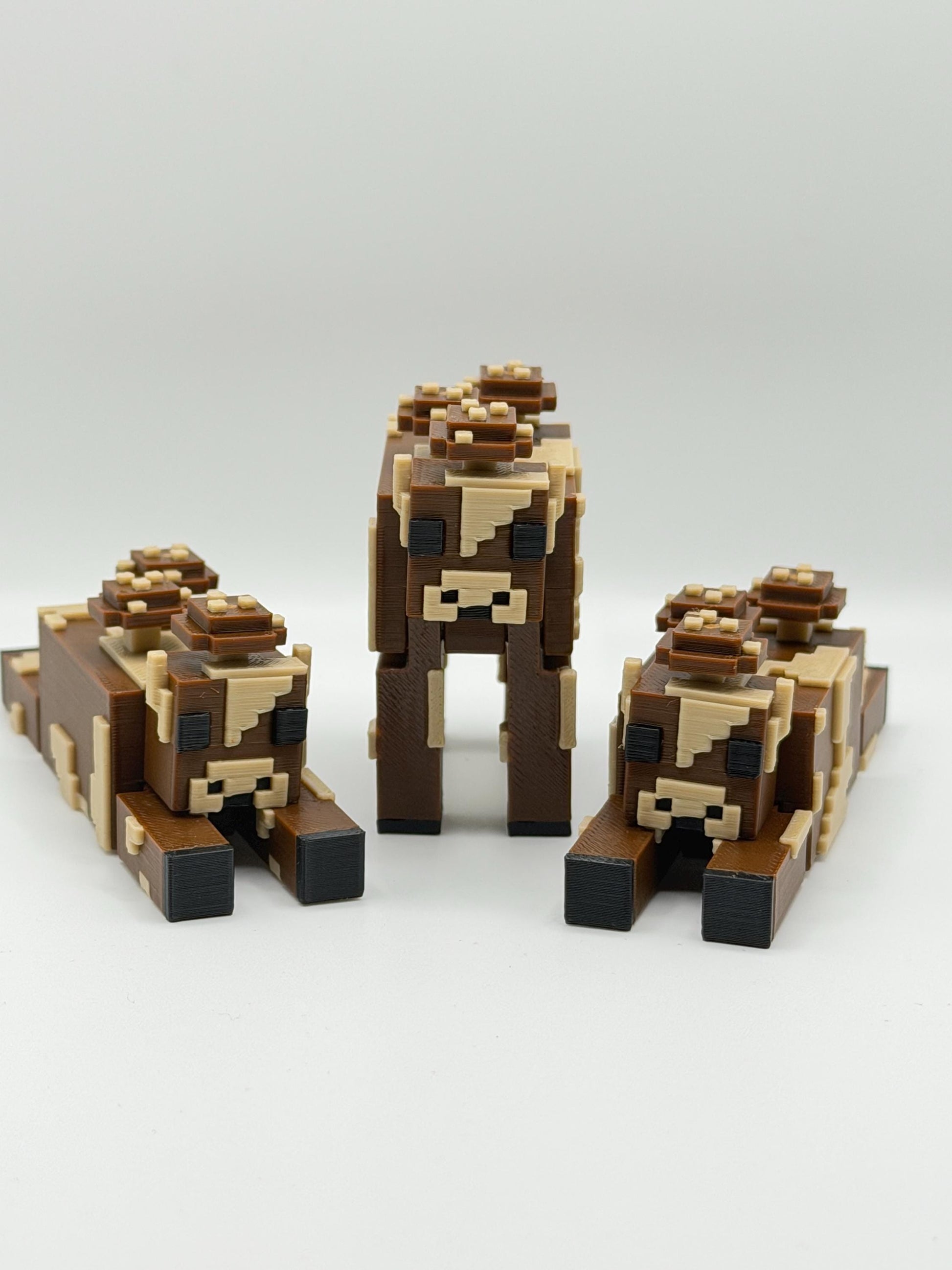 Minecraft-Inspired Brown Mushroom Cow | 3D Printed Mooshroom Style Figure | Articulated Pixelated Cow | Gamer Gift