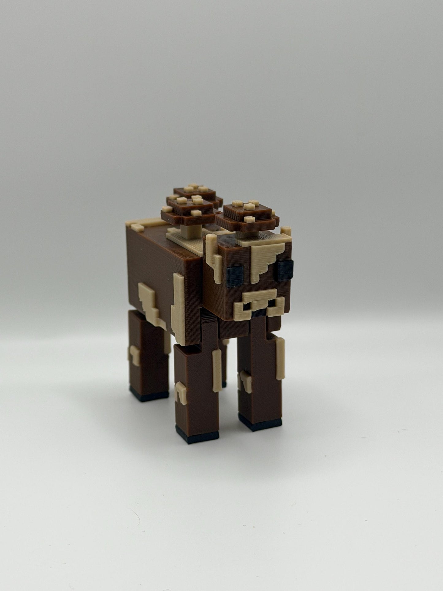 Minecraft-Inspired Brown Mushroom Cow | 3D Printed Mooshroom Style Figure | Articulated Pixelated Cow | Gamer Gift