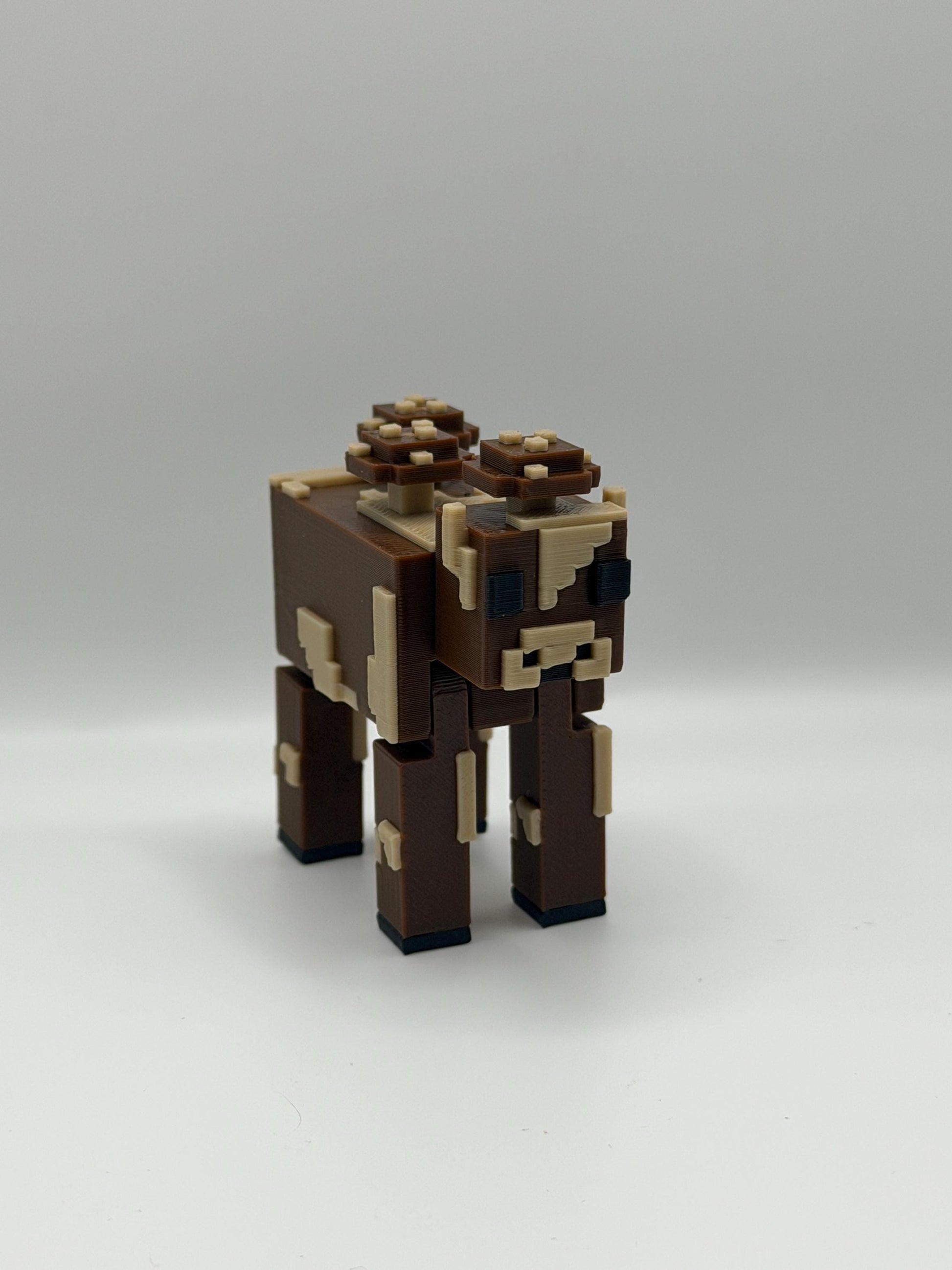 Minecraft-Inspired Brown Mushroom Cow | 3D Printed Mooshroom Style Figure | Articulated Pixelated Cow | Gamer Gift