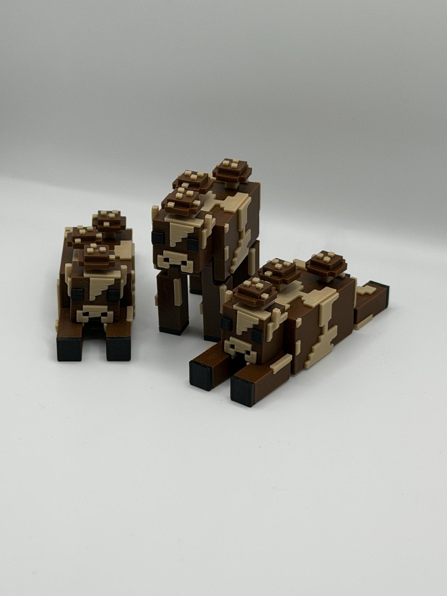 Minecraft-Inspired Brown Mushroom Cow | 3D Printed Mooshroom Style Figure | Articulated Pixelated Cow | Gamer Gift