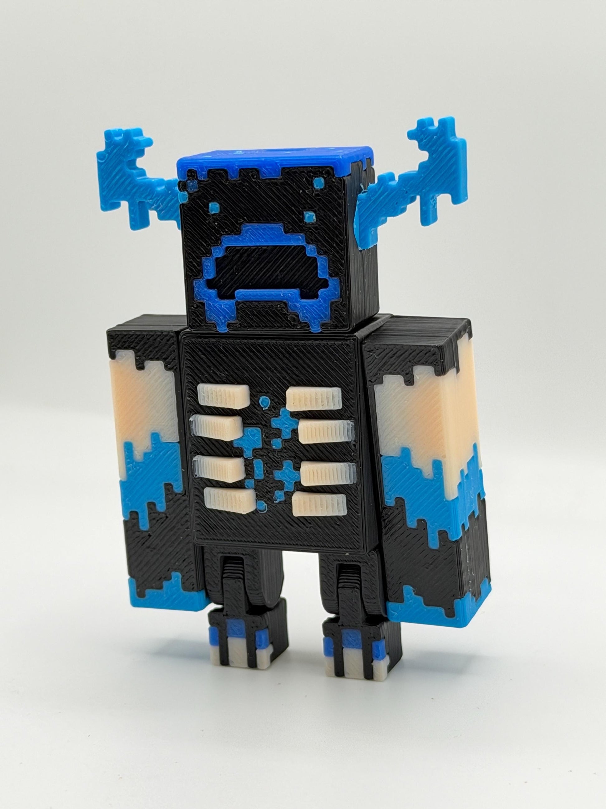 Articulated Warden Figure | Block Style Cave Guardian | 3D Printed Desk Decor