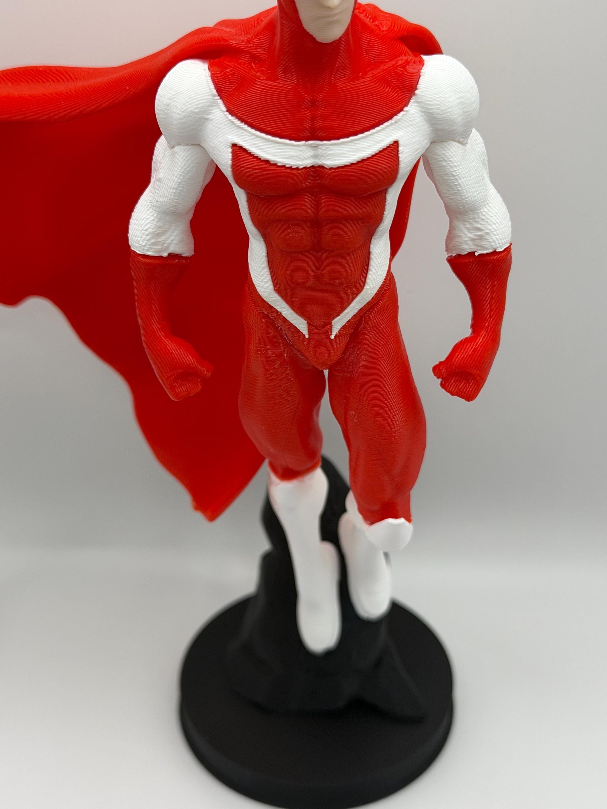 Omni Mark Figure | Comic Inspired Superhero Statue | Red & White Hero Display | 3D Printed Collectible