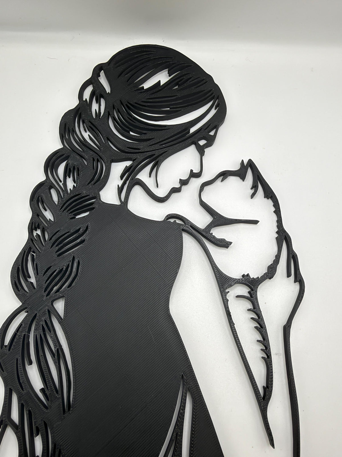 Girl & Cat Wall Art | Minimalist Woman and Cat Silhouette | Cat Lover Decor | 3D Printed Wall Hanging | Modern Line Art | Gift for Cat Mom