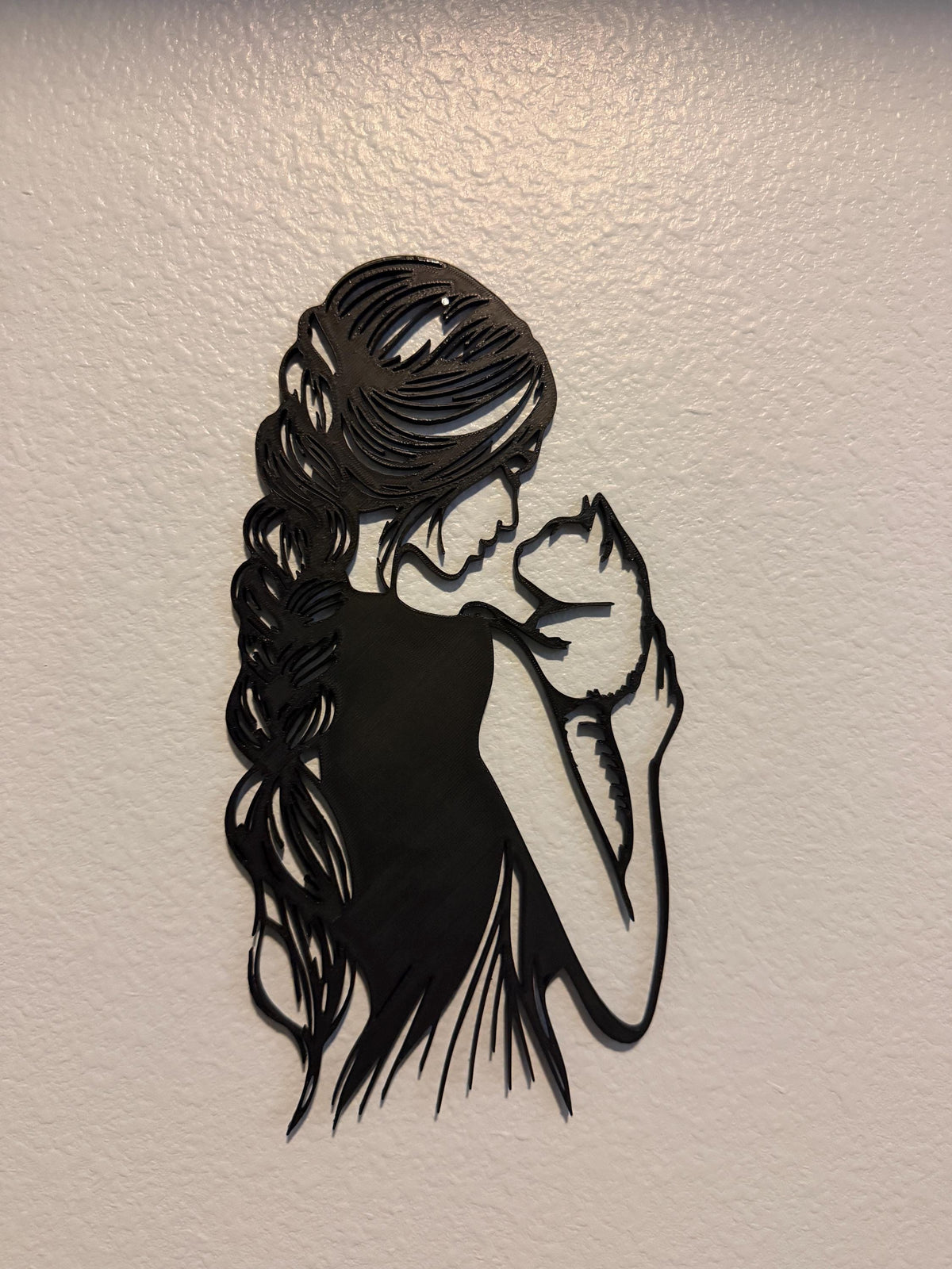 Girl & Cat Wall Art | Minimalist Woman and Cat Silhouette | Cat Lover Decor | 3D Printed Wall Hanging | Modern Line Art | Gift for Cat Mom