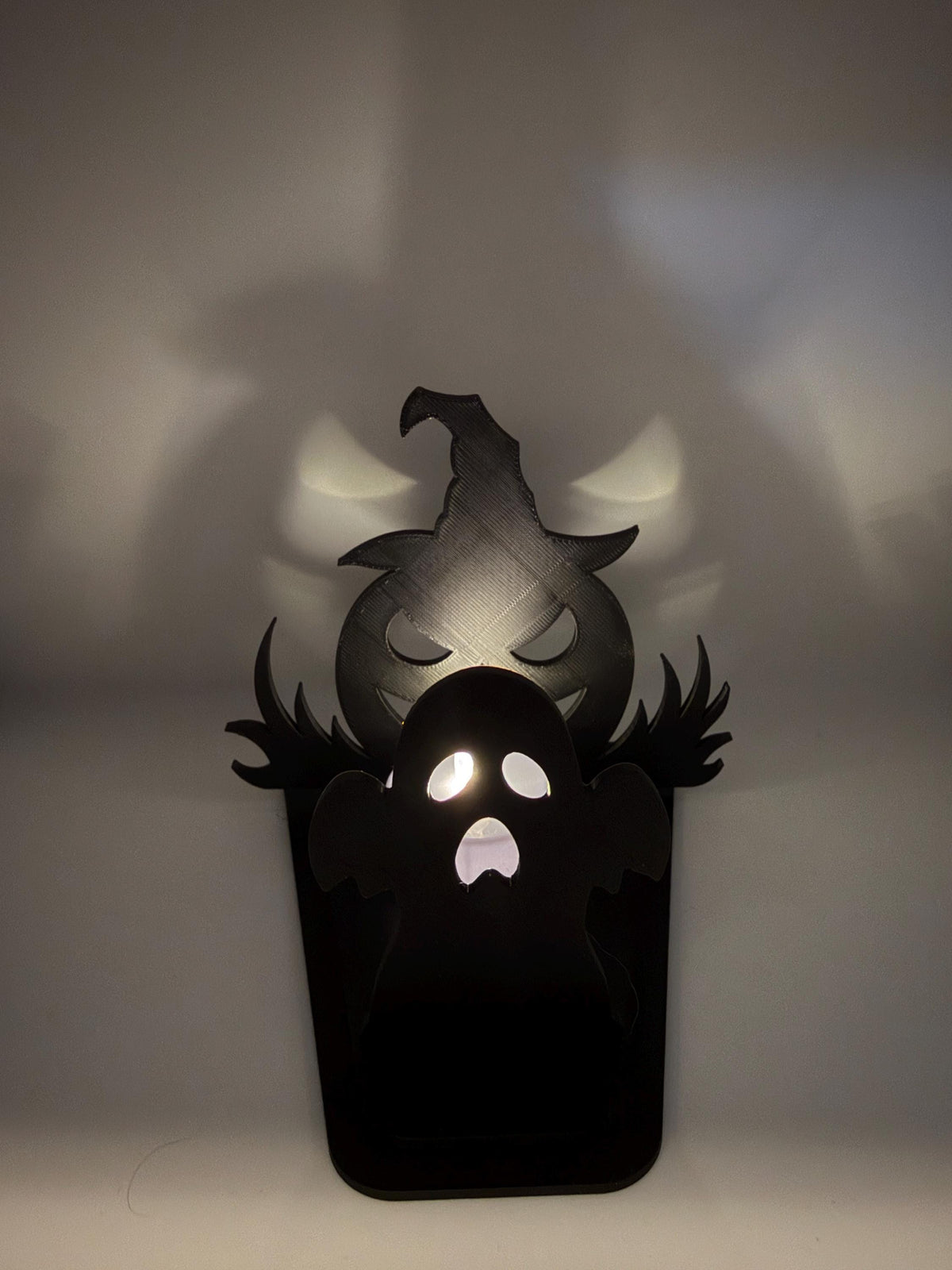 Halloween Shadow Light | Spooky Shadow Projector | Ghost & Pumpkin LED Tea Light Holder | Halloween Decor | 3D Printed Shadow Lamp
