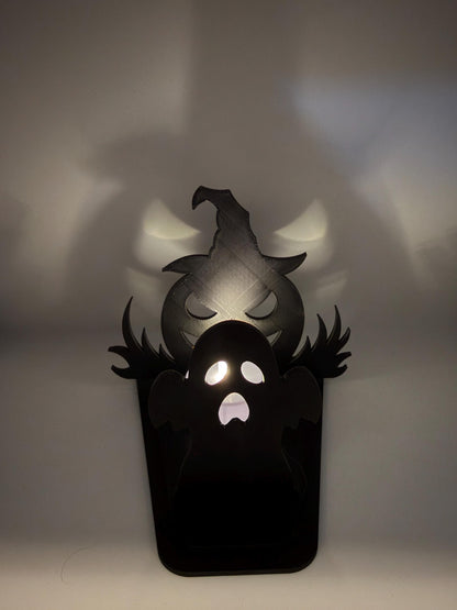 Halloween Shadow Light | Spooky Shadow Projector | Ghost & Pumpkin LED Tea Light Holder | Halloween Decor | 3D Printed Shadow Lamp