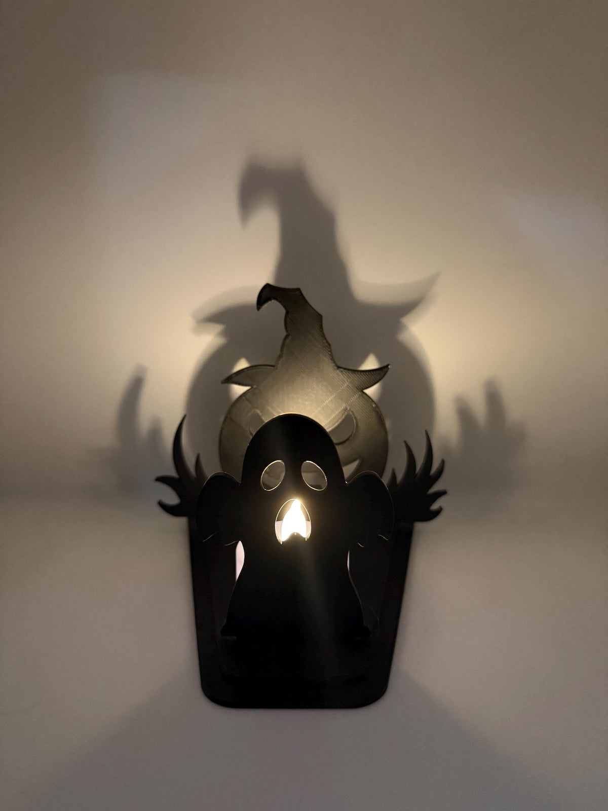 Halloween Shadow Light | Spooky Shadow Projector | Ghost & Pumpkin LED Tea Light Holder | Halloween Decor | 3D Printed Shadow Lamp