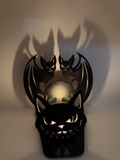 Halloween Shadow Light | Skull & Bat Shadow Projector | Spooky LED Tea Light Holder | Halloween Decor | 3D Printed Shadow Lamp