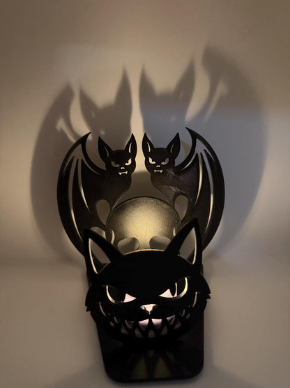 Halloween Shadow Light | Skull & Bat Shadow Projector | Spooky LED Tea Light Holder | Halloween Decor | 3D Printed Shadow Lamp