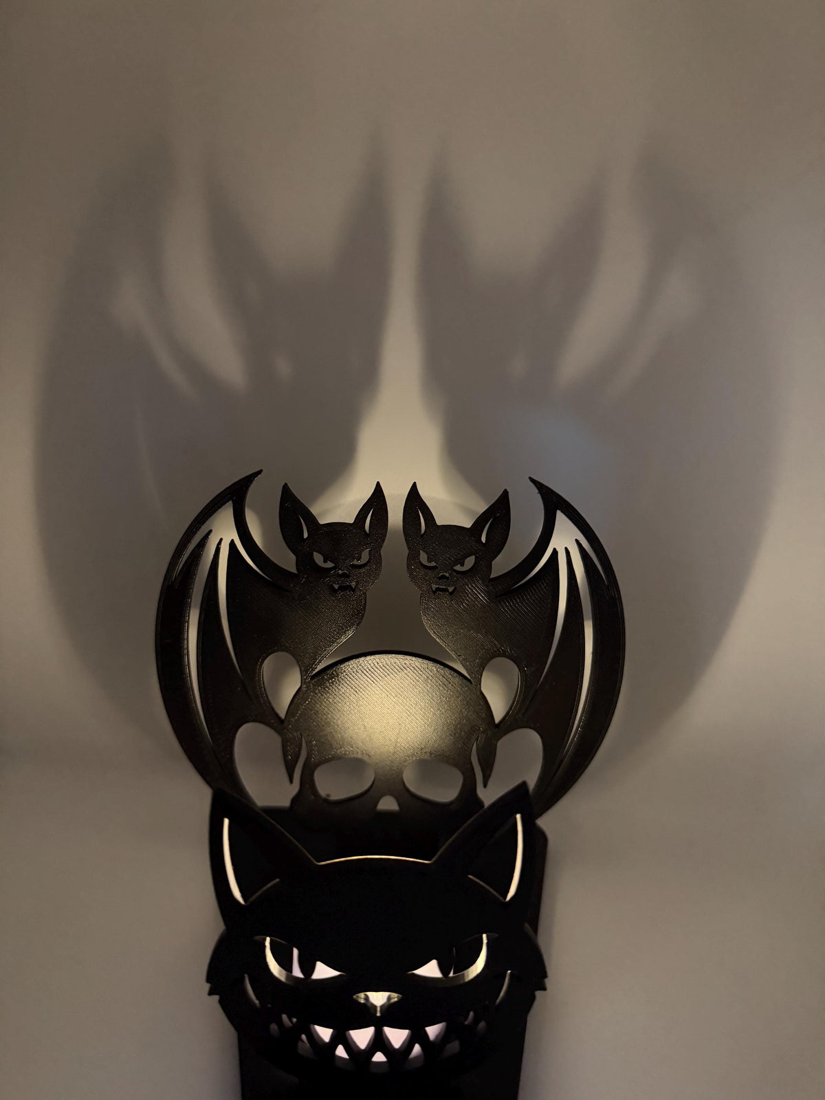 Halloween Shadow Light | Skull & Bat Shadow Projector | Spooky LED Tea Light Holder | Halloween Decor | 3D Printed Shadow Lamp