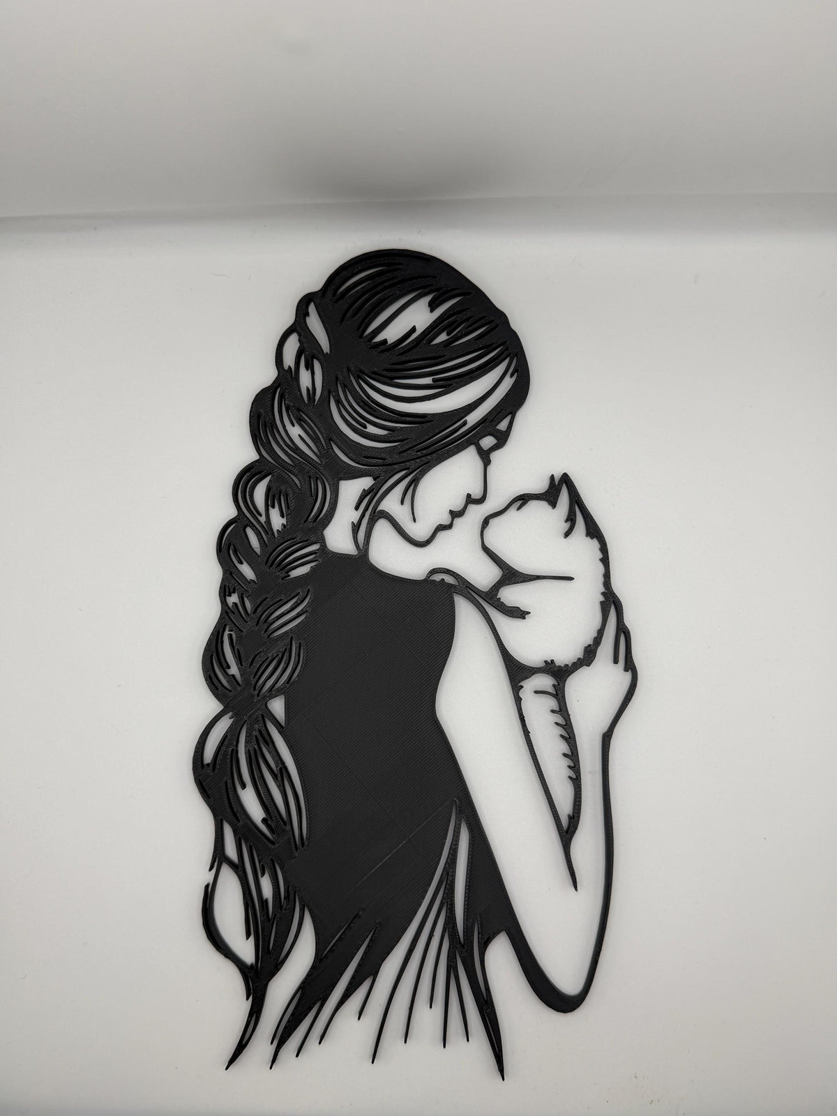 Girl & Cat Wall Art | Minimalist Woman and Cat Silhouette | Cat Lover Decor | 3D Printed Wall Hanging | Modern Line Art | Gift for Cat Mom