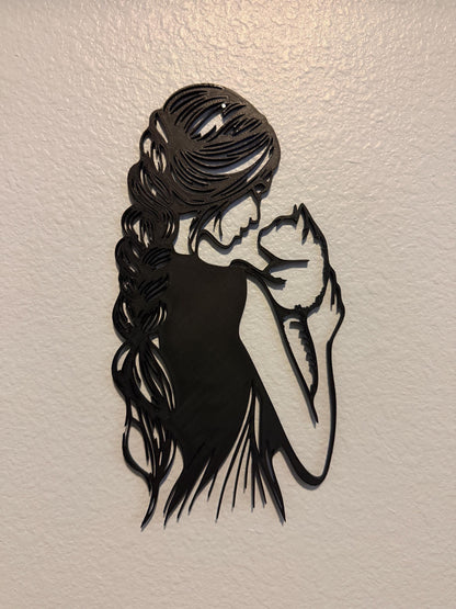 Girl & Cat Wall Art | Minimalist Woman and Cat Silhouette | Cat Lover Decor | 3D Printed Wall Hanging | Modern Line Art | Gift for Cat Mom