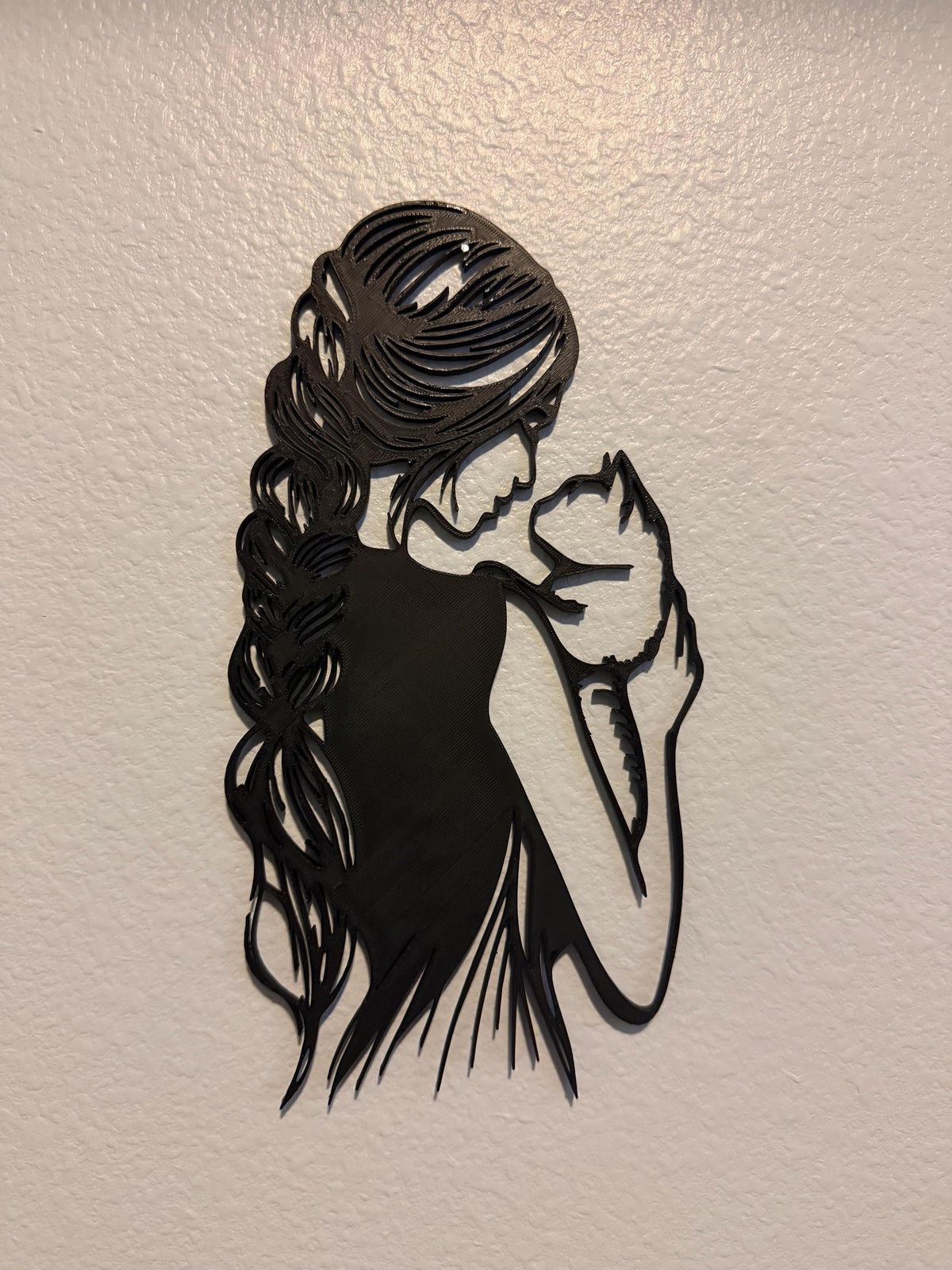 Girl & Cat Wall Art | Minimalist Woman and Cat Silhouette | Cat Lover Decor | 3D Printed Wall Hanging | Modern Line Art | Gift for Cat Mom