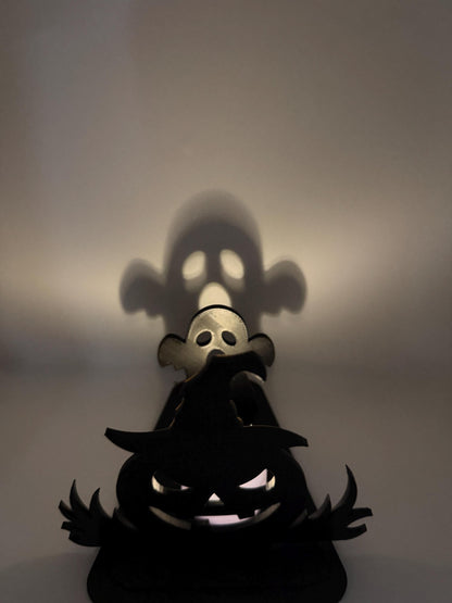 Halloween Shadow Light | Spooky Shadow Projector | Ghost & Pumpkin LED Tea Light Holder | Halloween Decor | 3D Printed Shadow Lamp