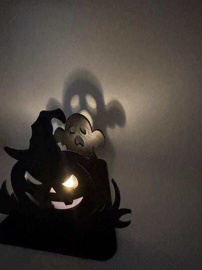 Halloween Shadow Light | Spooky Shadow Projector | Ghost & Pumpkin LED Tea Light Holder | Halloween Decor | 3D Printed Shadow Lamp