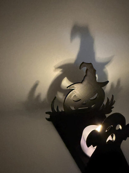 Halloween Shadow Light | Spooky Shadow Projector | Ghost & Pumpkin LED Tea Light Holder | Halloween Decor | 3D Printed Shadow Lamp