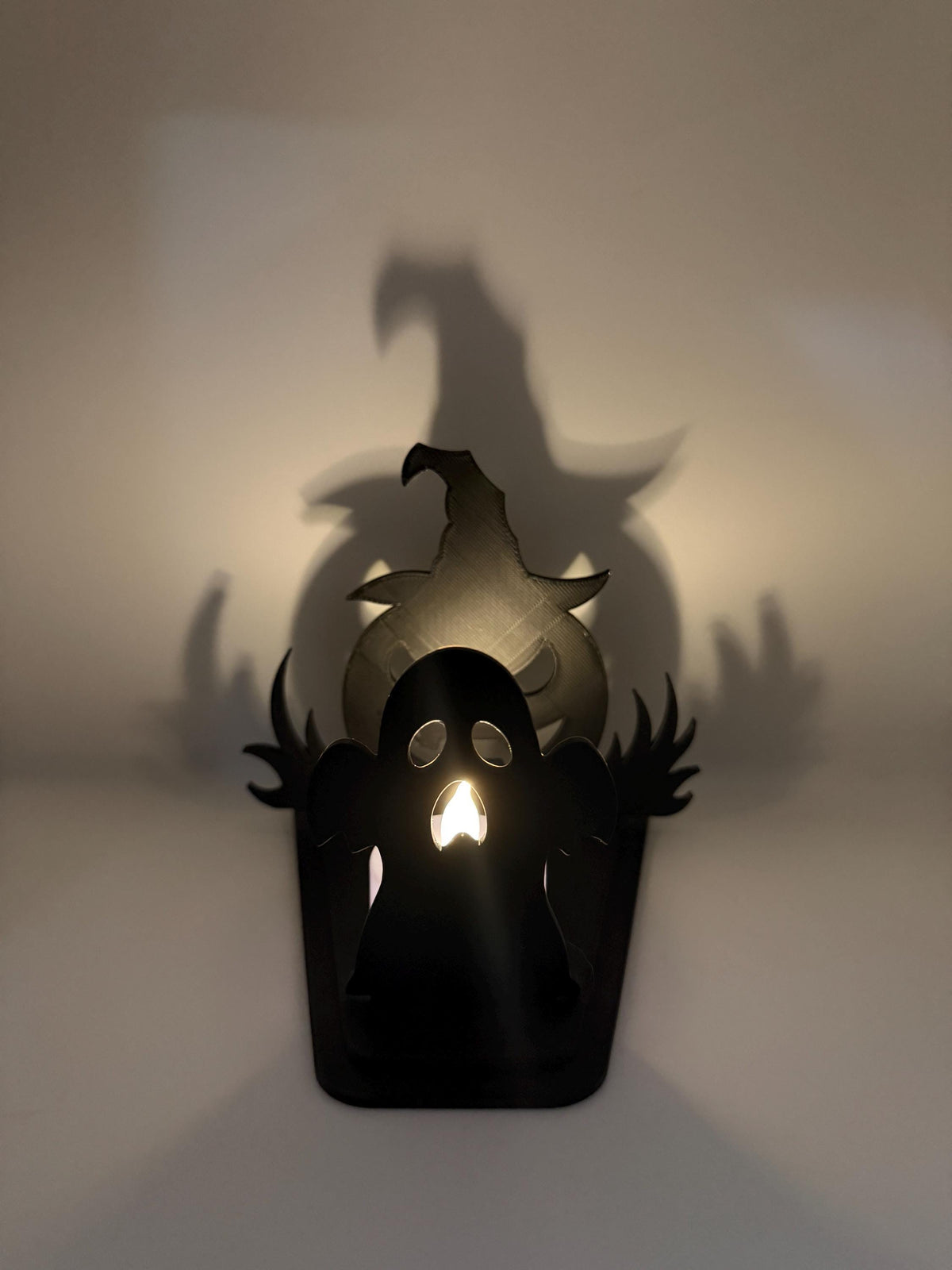 Halloween Shadow Light | Spooky Shadow Projector | Ghost & Pumpkin LED Tea Light Holder | Halloween Decor | 3D Printed Shadow Lamp