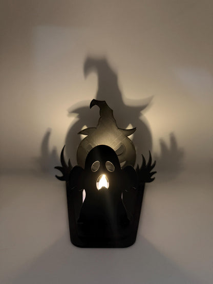 Halloween Shadow Light | Spooky Shadow Projector | Ghost & Pumpkin LED Tea Light Holder | Halloween Decor | 3D Printed Shadow Lamp