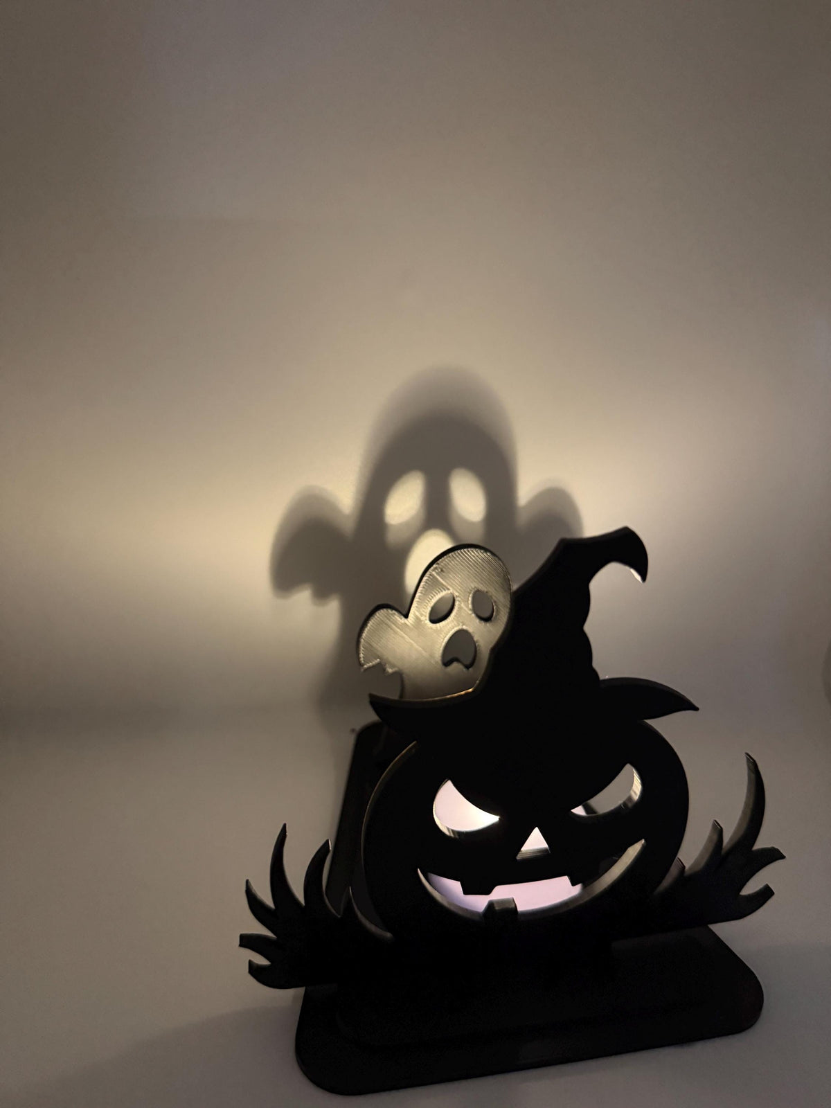 Halloween Shadow Light | Spooky Shadow Projector | Ghost & Pumpkin LED Tea Light Holder | Halloween Decor | 3D Printed Shadow Lamp
