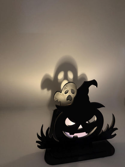 Halloween Shadow Light | Spooky Shadow Projector | Ghost & Pumpkin LED Tea Light Holder | Halloween Decor | 3D Printed Shadow Lamp