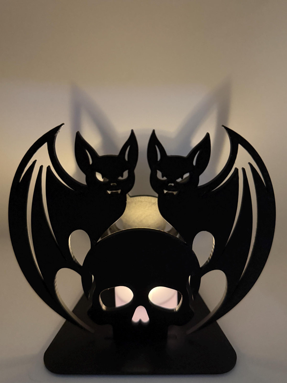 Halloween Shadow Light | Skull & Bat Shadow Projector | Spooky LED Tea Light Holder | Halloween Decor | 3D Printed Shadow Lamp