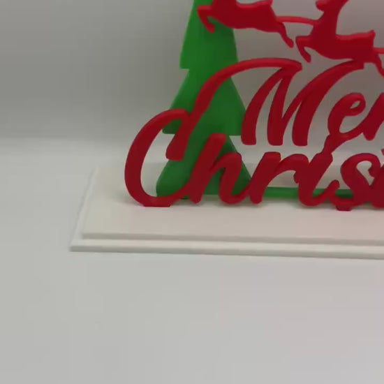 3D Printed Merry Christmas Sign – Santa Sleigh & Reindeer Holiday Decoration, Christmas Shelf or Tabletop Decor, Festive Centerpiece