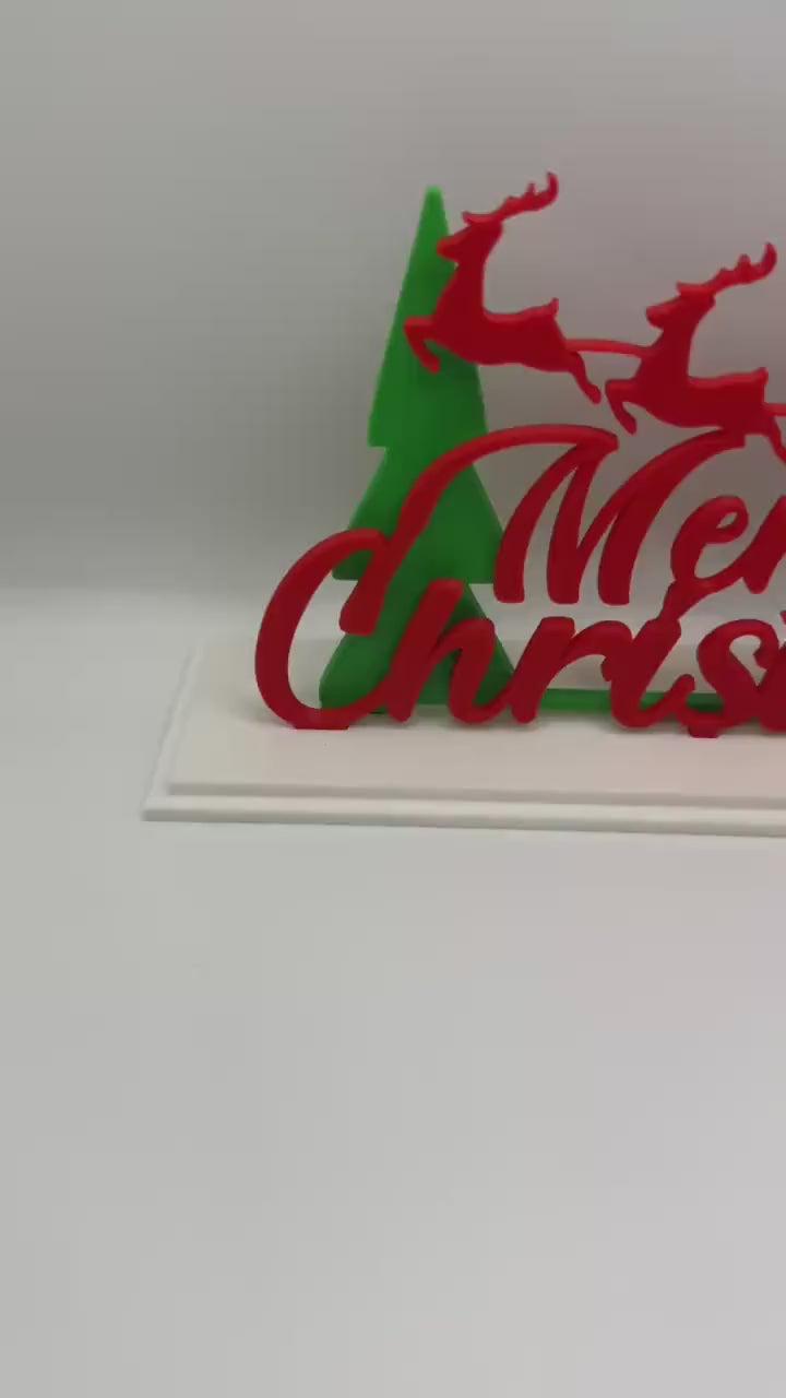 3D Printed Merry Christmas Sign – Santa Sleigh & Reindeer Holiday Decoration, Christmas Shelf or Tabletop Decor, Festive Centerpiece