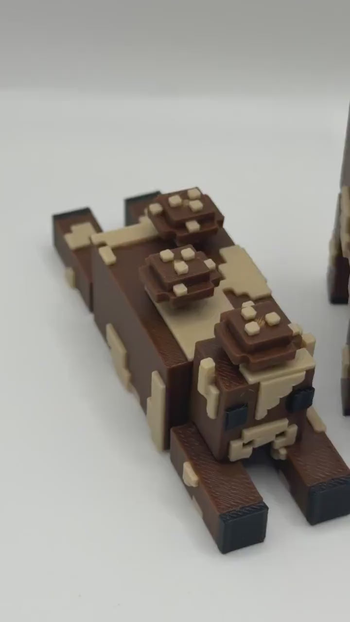 Minecraft-Inspired Brown Mushroom Cow | 3D Printed Mooshroom Style Figure | Articulated Pixelated Cow | Gamer Gift