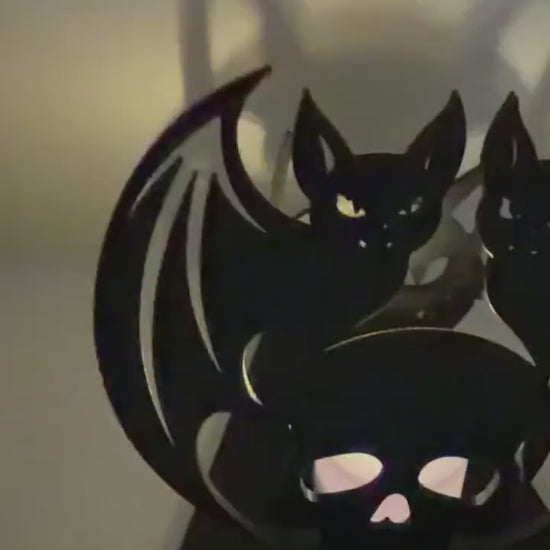 Halloween Shadow Light | Skull & Bat Shadow Projector | Spooky LED Tea Light Holder | Halloween Decor | 3D Printed Shadow Lamp